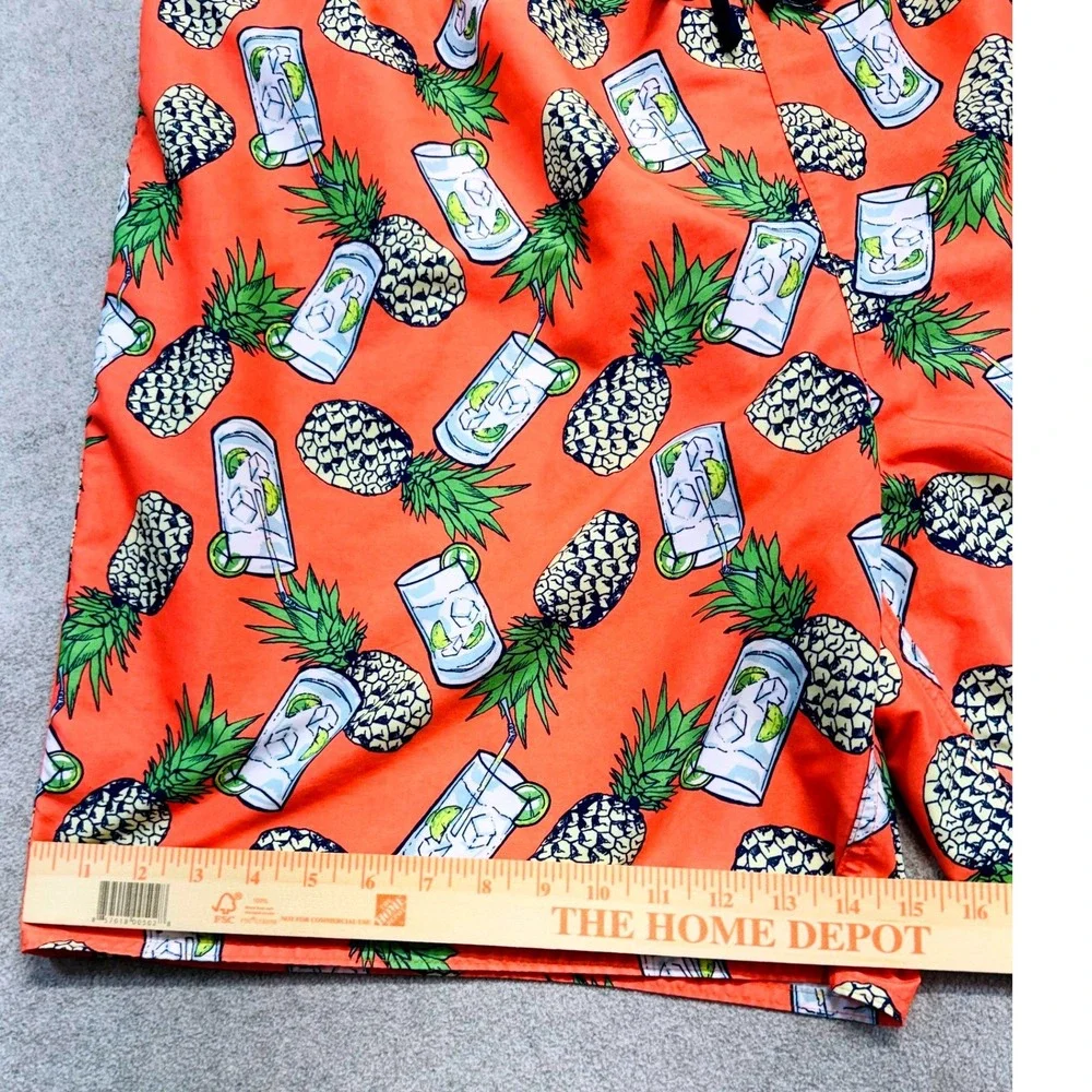Island Passport 3XL Mens Swim Trunks Pineapple Cocktail Print Mesh Lined Orange